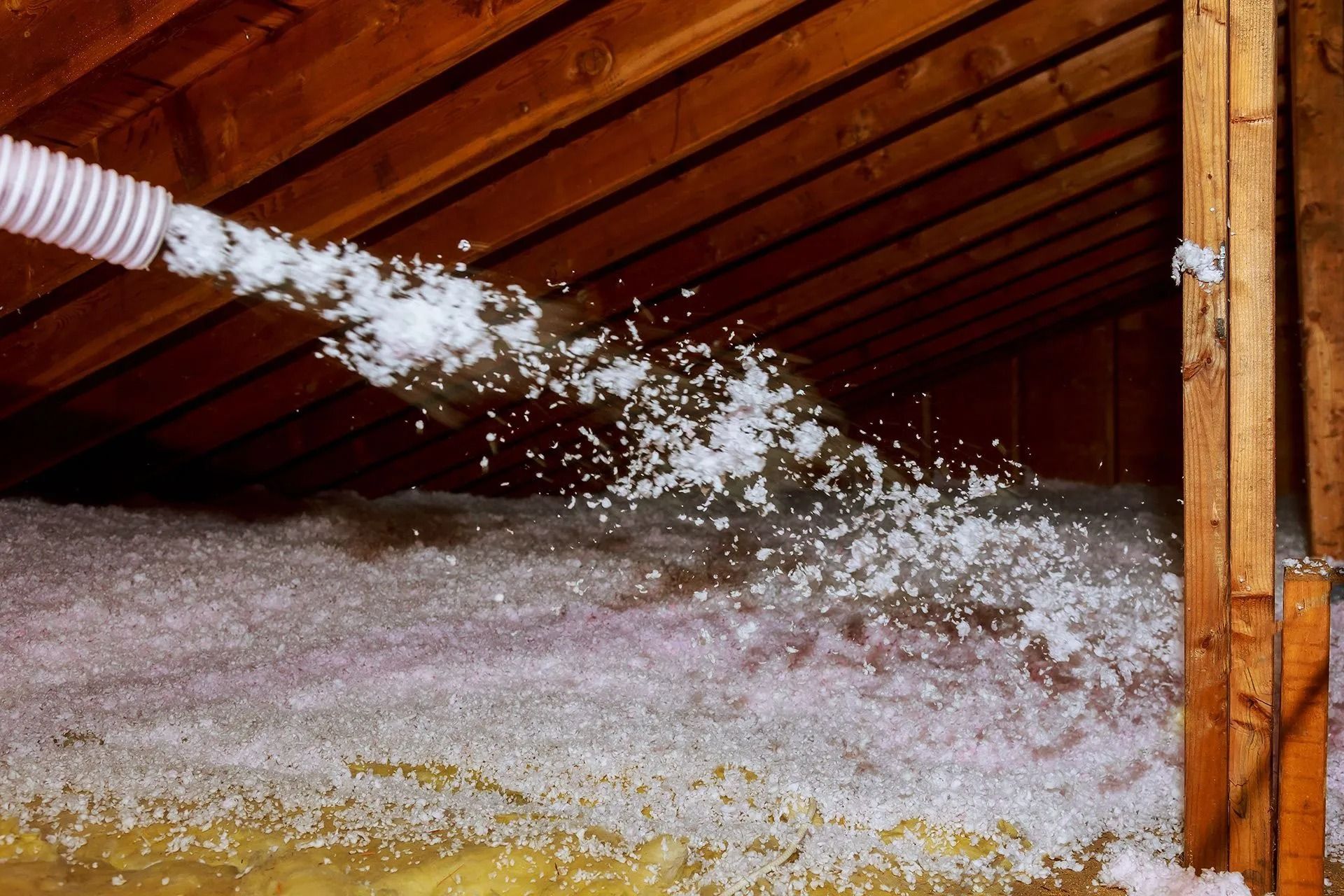 Blown-in insulation installed across an attic floor in Middle Tennessee